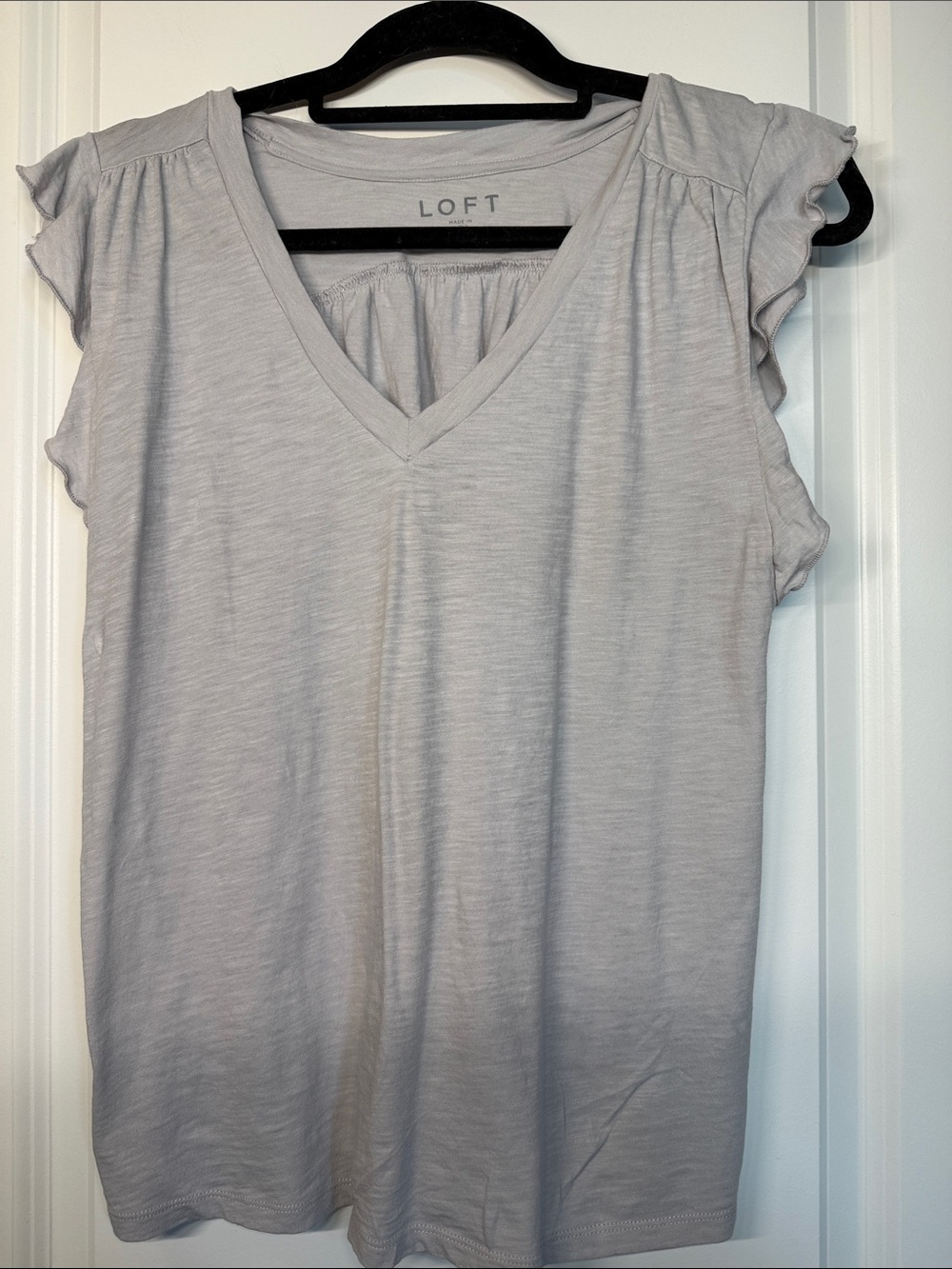 LOFT Light Gray V-Neck Ruffle Sleeve Tank